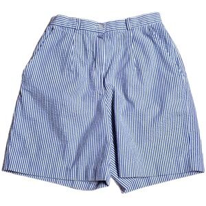 Brooks Brothers Seersucker Striped Shorts Women's Size 8 Blue White Pleated